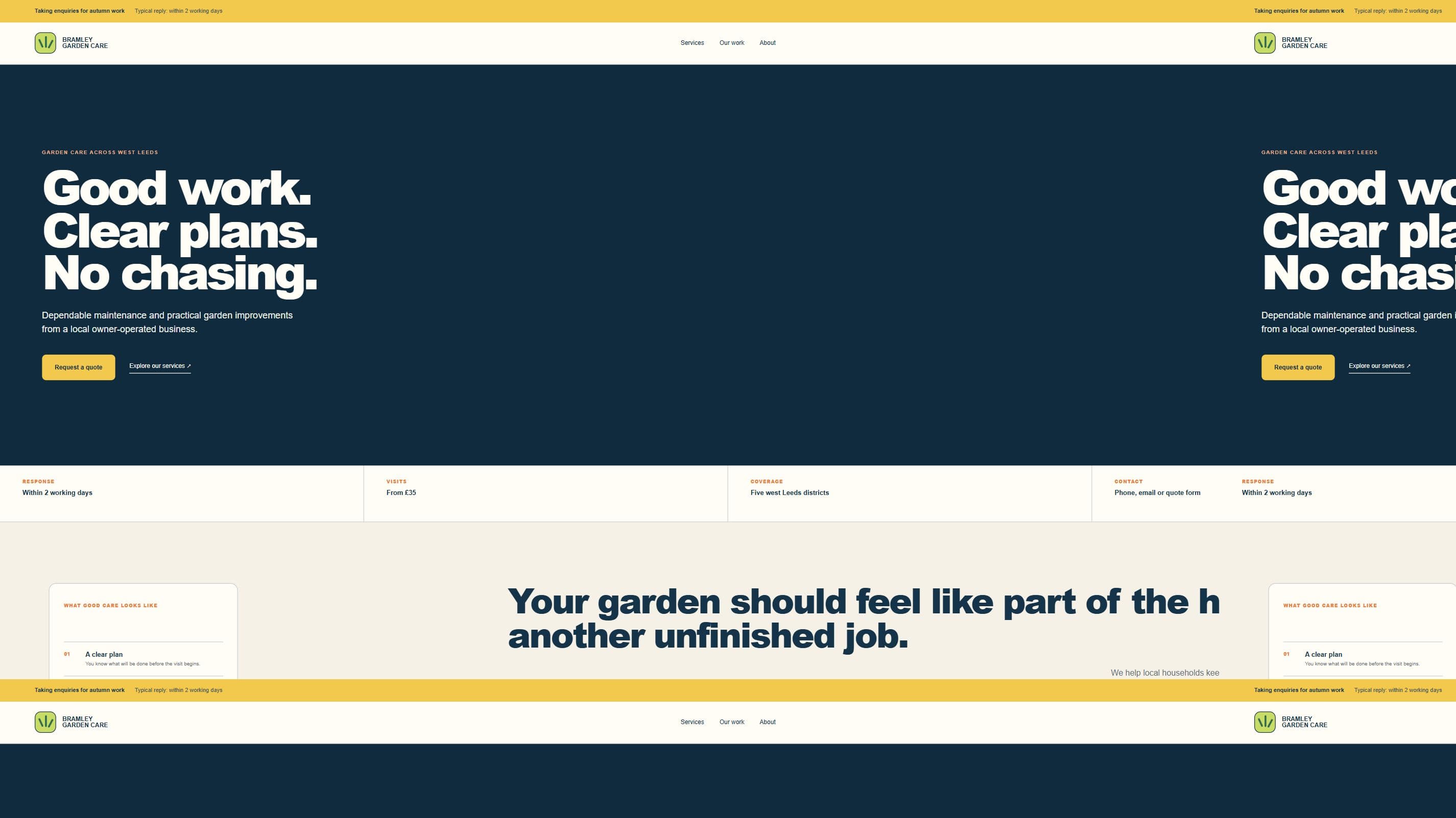 Homepage of the Bramley Garden Care website concept